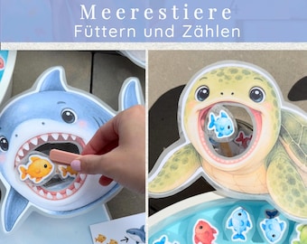 Meerestiere füttern & zählen | Zahlen lernen 1-10 | Montessori Lernspiel | Sommer Wasserspiel | Mengenverständnis | PDF Download Kita Mathe