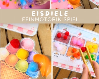 Ice Cream Parlor Sensory Game | 12 PDF Pages | Summer Activity | Pom-poms | Ice Cream Cone | Fine Motor Skills Template | Daycare | Preschool | Printable
