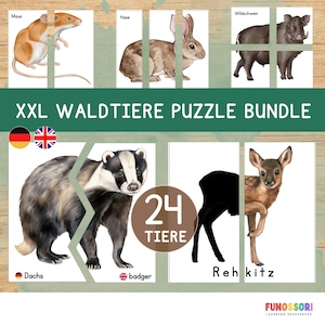 Wald Tiere Puzzle Zuordnungs-Spiel Schatten Bild Karten Englisch lernen Montessori Kleinkind Kind Vorschule Matching Game Spaß Beschäftigung