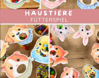 FUNOSSORI Feeder Animals – Pets | Sensory Game & Fine Motor Skills | Feeding Animals | Montessori Activity for Ages 2 and Up | PDF Learning Game for Kindergarten