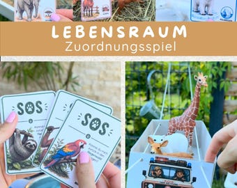Juego de rescate de animales con animales Schleich | Hábitats a juego | 80 tarjetas de animales | Juego de aprendizaje Montessori | Bosque, mar, sabana PDF | PDF