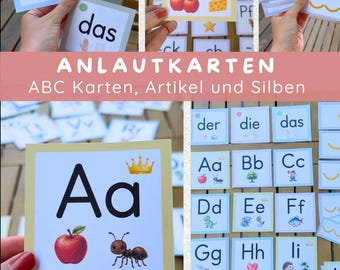 Initial sound cards A–Z | ABC cards elementary school | Syllables, der, die, das | Learning to read preschool & 1st grade | Flashcards PDF | German kindergarten