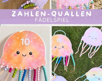 Jellyfish Numbers 1-10 for Threading | Threading Game PDF | Fine Motor Skills | Montessori | Toddler Activity | Bead Game | Summer