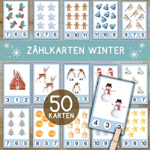 Tarjetas de conteo Tarjetas de clip de invierno contando números aprendiendo matemáticas niños preescolar jardín de infantes Tarjetas de conteo y clip de Montessori actividad para niños pequeños