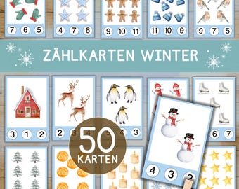 Winter counting cards, clip cards, counting, learning numbers, math, children, preschool, kindergarten, Montessori count and clip cards, toddler activity