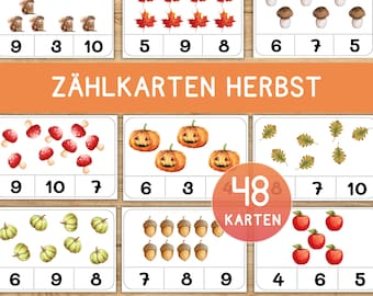 Counting cards autumn clip cards counting numbers learning quantities math children preschool kindergarten Montessori clip and count toddler activity