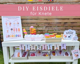 Eisdiele für Knete | 72 Eiskarten zum Nachkneten | Play Doh Sommer Aktivität | Rollenspiel Kaufladen | Feinmotorik Vorlage | Eisstand PDF