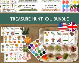 Autumn Forest Nature Spring Treasure hunt Bingo Egg box Children Montessori Children&#39;s birthday party Scavenger hunt Game toddler kids Fall
