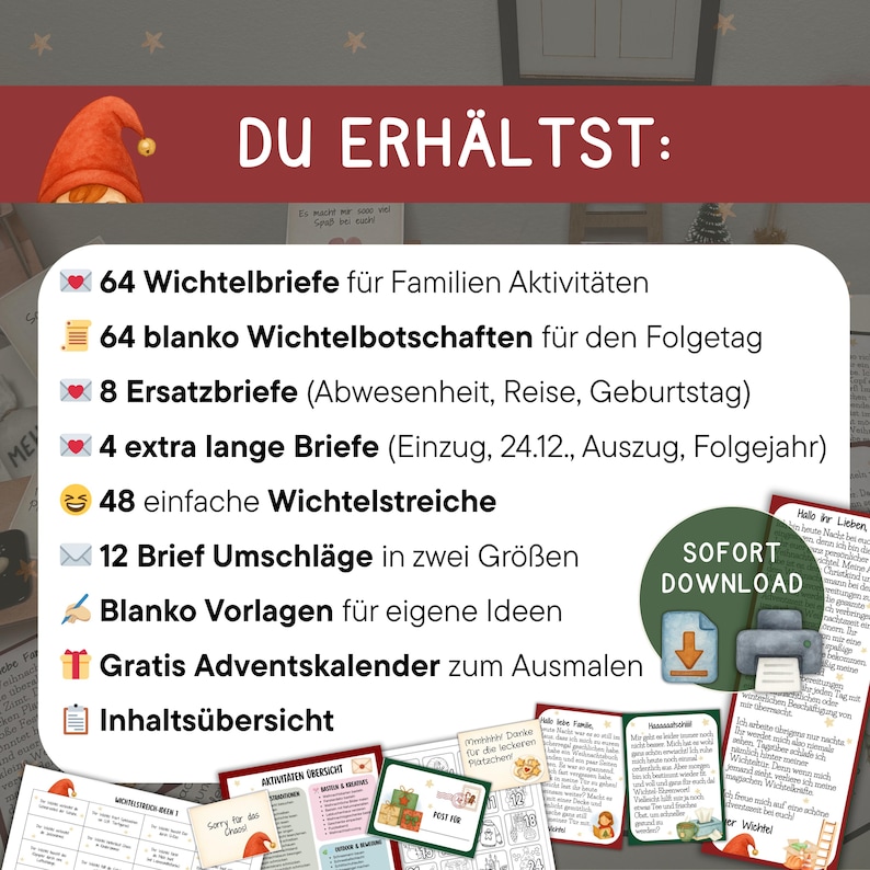 Wichtelbriefe Adventskalender Wichtel Wichtelstreich Briefumschläge Kinder Weihnachten Advent Geschenk Familie Familienaktivitäten Download Bild 2