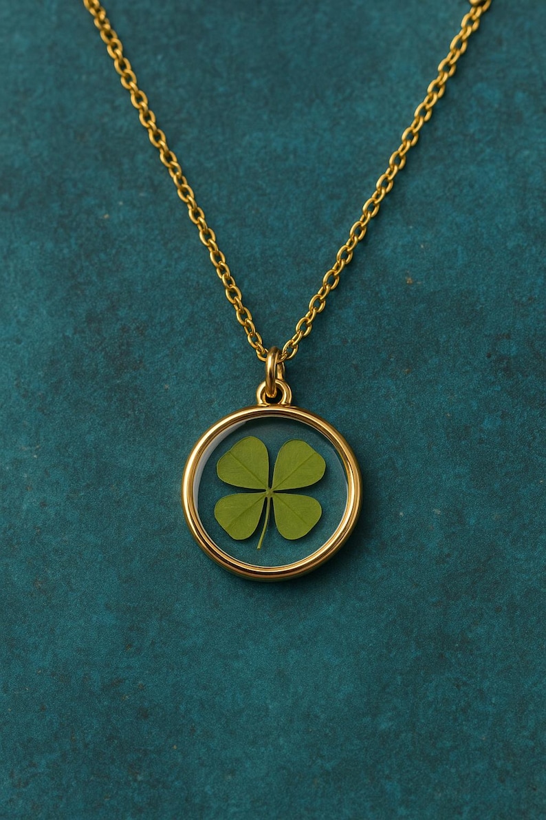 Real Four Leaf Clover Necklace, Pressed Clover Resin Pendant, Lucky ...