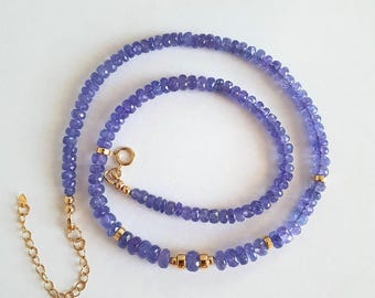 AAA+ Genuine Tanzanite Necklace | Statement gemstone necklace | Beaded Tanzanite Gemstone Necklace | Tanzanite Jewelry | December birthstone