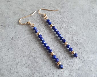 Lapis Lazuli Drop Earrings | Lapis Lazuli gemstone earrings | Blue gemstone earrings | Lapis Lazuli jewelry | Lapis Lazuli beaded earrings