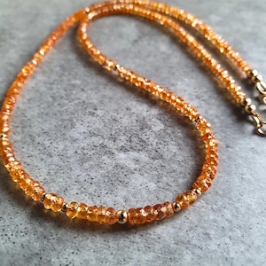 AAA+ Genuine Orange Sapphire Necklace | Padparadscha Sapphire Necklace | Beaded Orange Sapphire Necklace | Sapphire Gemstone Necklace