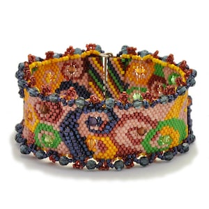 Tutorial Bead Jewelry PDF Pattern, Whirling Peyote Cuff Bracelet