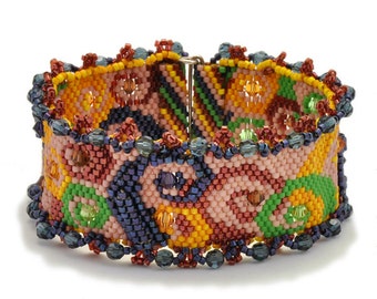 Tutorial Bead Jewelry PDF Pattern, Whirling Peyote Cuff Bracelet