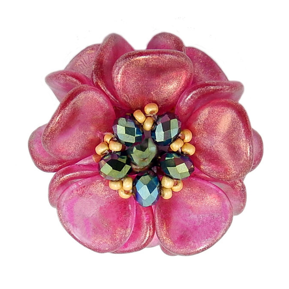 Tutorial Beaded Bead Using Rose Petal Beads & Seed Beads, Magnolia