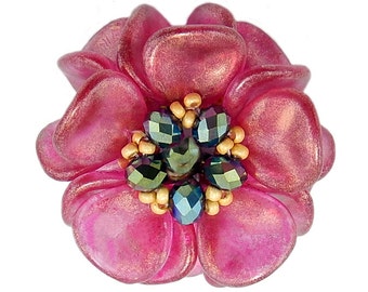 Tutorial Beaded Bead Using Rose Petal Beads & Seed Beads, Magnolia Bloom