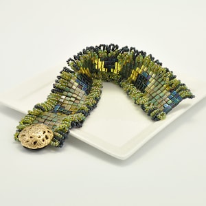 Tutorial Bead Jewelry Making PDF Pattern, Cuff Bracelet, Square Stitch