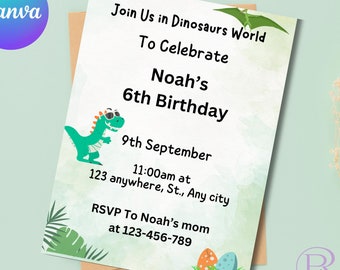 Dinosaur Birthday Invitation Template: Customizable Party Card (Digital Download)