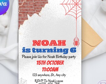 Spiderman Birthday Invitation Template: Printable Kids Party Card (Digital)