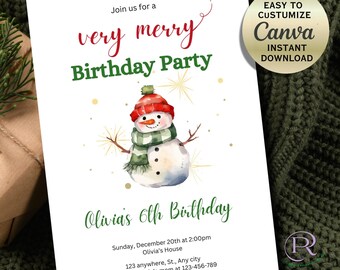 Snowman Christmas Birthday Invitation: Editable Kids Party (Digital Download)