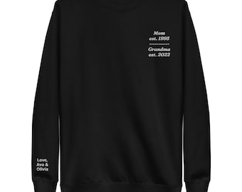 Custom Embroidered Mom Grandma Sweatshirt | Personalized Grandparent Gift
