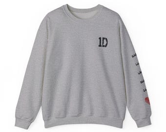 Sudadera de One Direction "1D My Heart On My Sleeve" / Sudadera de cuello redondo de One Direction / Regalo para fans de One Direction / Merchandising de Directioner