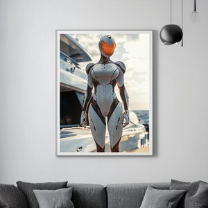 Affiche d'art mural ultra réaliste de science-fiction, robot, laminé mat, carton de 200 grammes