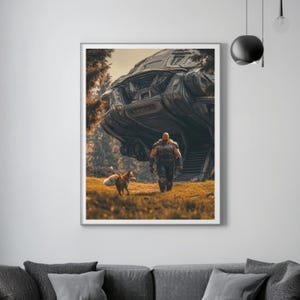 Sci-Fi Ultra Realitic Wandbild Poster, Raumschiff landet im Wald , Matt Laminiert, 200 Gramm Kartonmaterial