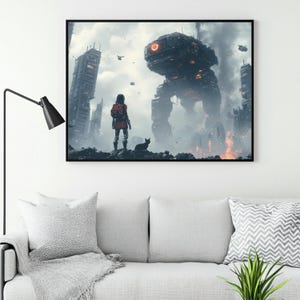 Affiche d'art mural ultra réaliste de science-fiction, ville apocalyptique, laminé mat, carton de 200 grammes