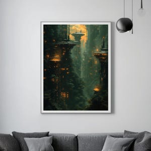 Sci-Fi Ultra Realitic Wandbild Poster, Sci-fi Stadt Dschungel, Matt Laminiert, 200 Gramm Kartonmaterial
