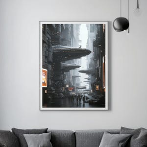 Affiche d'art mural ultra réaliste de science-fiction, Sci-Fi City, laminé mat, carton de 200 grammes