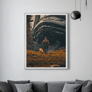 Affiche d'art mural ultra réaliste de science-fiction, vaisseau spatial atterrit dans la forêt 2, laminé mat, carton de 200 grammes