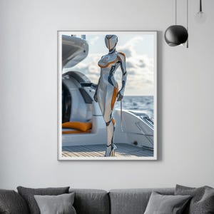 Affiche d'art mural ultra réaliste de science-fiction, robot, laminé mat, carton de 200 grammes