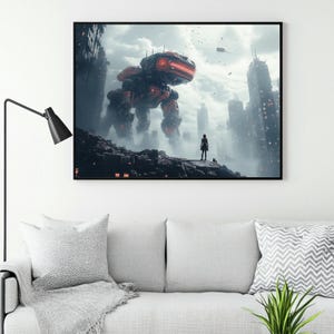 Affiche d'art mural ultra réaliste de science-fiction, ville apocalyptique, laminé mat, carton de 200 grammes