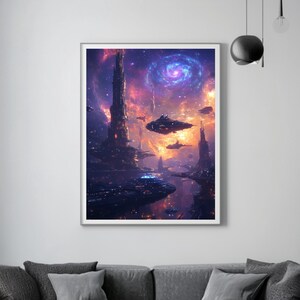 Affiche d'art mural ultra réaliste de science-fiction, civilisation interstellaire, laminé mat, carton de 200 grammes