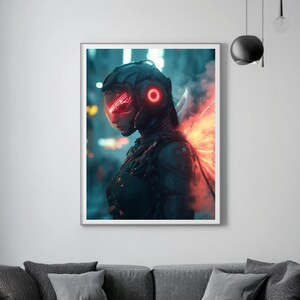 Póster artístico de pared ultrarrealista de ciencia ficción, Cyber, laminado mate, material de cartón de 200 gramos