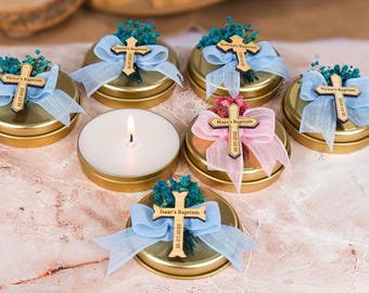 Baptism Candle Favors, Tin Can Candle, Cross Baptism Favors, Scented Candle, Baptism Gift, Personalized Candle, Baby Shower, First Communion