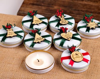 Personalized Christmas Candles, Custom Holiday Favors, Festive Table Decor, Christmas Ornaments