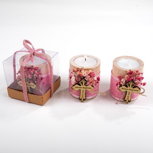 Personalized Baptism Favors – Wooden Candle Holder with Cross, Rustic Tealight –Baby Shower, Christening, First Communion, Confirmation Gift