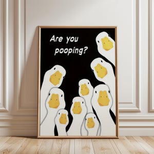 Grappige eend-poster voor op het toilet: 'Ben je aan het poepen?' (digitale download)