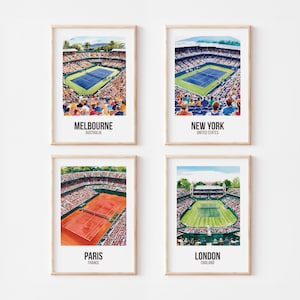 Grand Slam Set of 4, Tennis Wall Art, Tennis Poster Prints