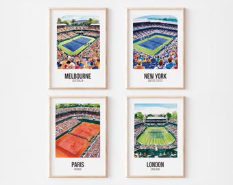Grand Slam Set of 4, Tennis Wall Art, Tennis Poster Prints