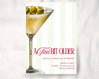 Faire-part d'anniversaire Dirty Martini : modèle de toile modifiable (téléchargement numérique)