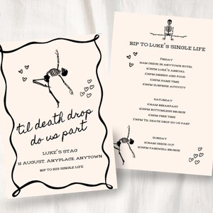 Til Death Drop Do Us Par - redigerbar inbjudan och weekendresa till svensexa/möhippor/svensexa