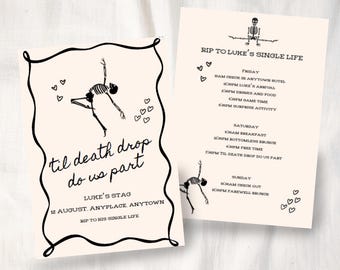 Til Death Drop Do Us Part - invitation gay/EVJF/célibataire/célibataire/EVJF et itinéraire de week-end modifiables