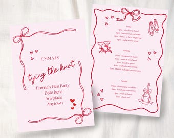 Itinéraire pour un enterrement de vie de jeune fille ou de jeune garçon : téléchargement du week-end de célibataire (modèle canva)