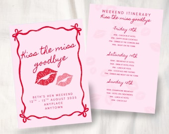 Dites au revoir à Miss ! Itinéraire du week-end Hen Do Bachelerotte pour un enterrement de vie de jeune fille - téléchargez et modifiez instantanément !