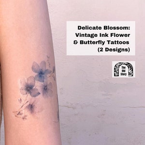 Tatuaje temporal de flores y mariposas con tinta vintage, juego de pegatinas de tatuajes bohemios de acuarela vintage, arte corporal delicado para festivales, cosplay, regalo