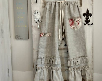 Handgjorda tvättade linnebloomers | Volangkant, vintagespets, bohemisk stil